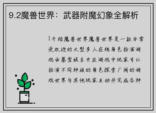 9.2魔兽世界：武器附魔幻象全解析