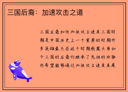 三国后裔：加速攻击之道